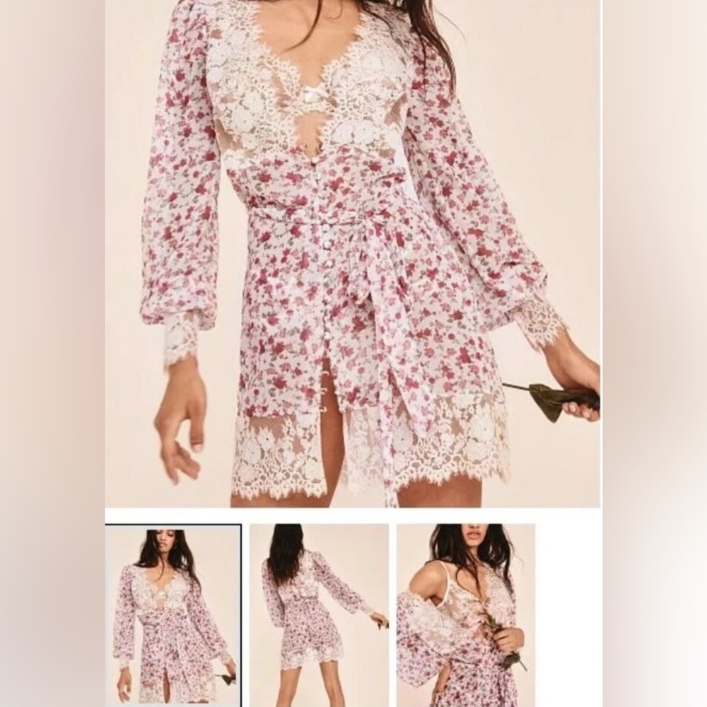FOR LOVE AND LEMONS MELROSE robe/dress Gown white rose chiffon $129 MSRP NWT